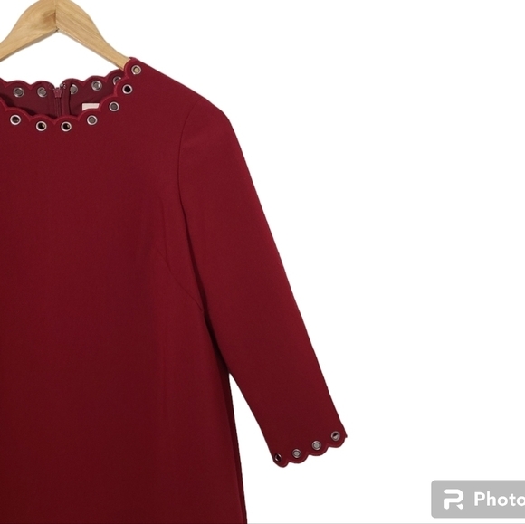 KATE SPADE Red Scalloped Grommet Trim Shift Dress Women's Size 2 - Picture 7 of 16